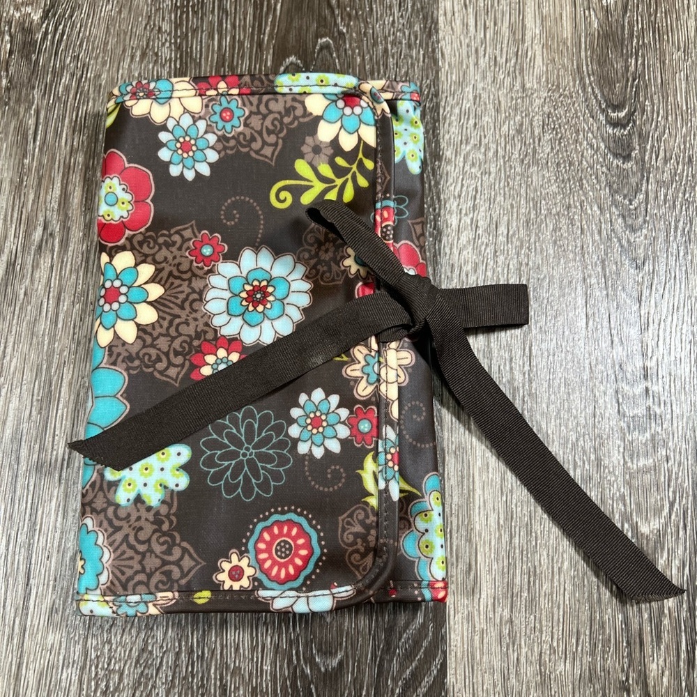 Thirty One‎ Floral Travel Makeup Organizer Roll Tie Closure Pouch Bag